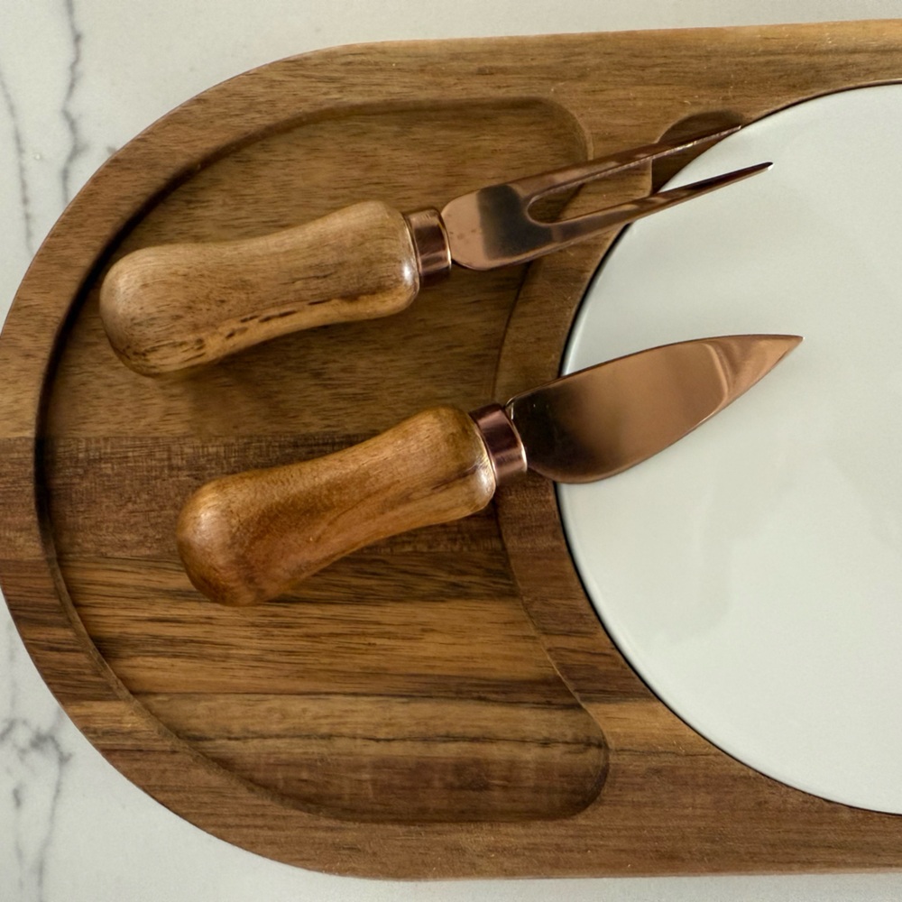 Gourmet Wood & Ceramic Cheese Board Gift Set